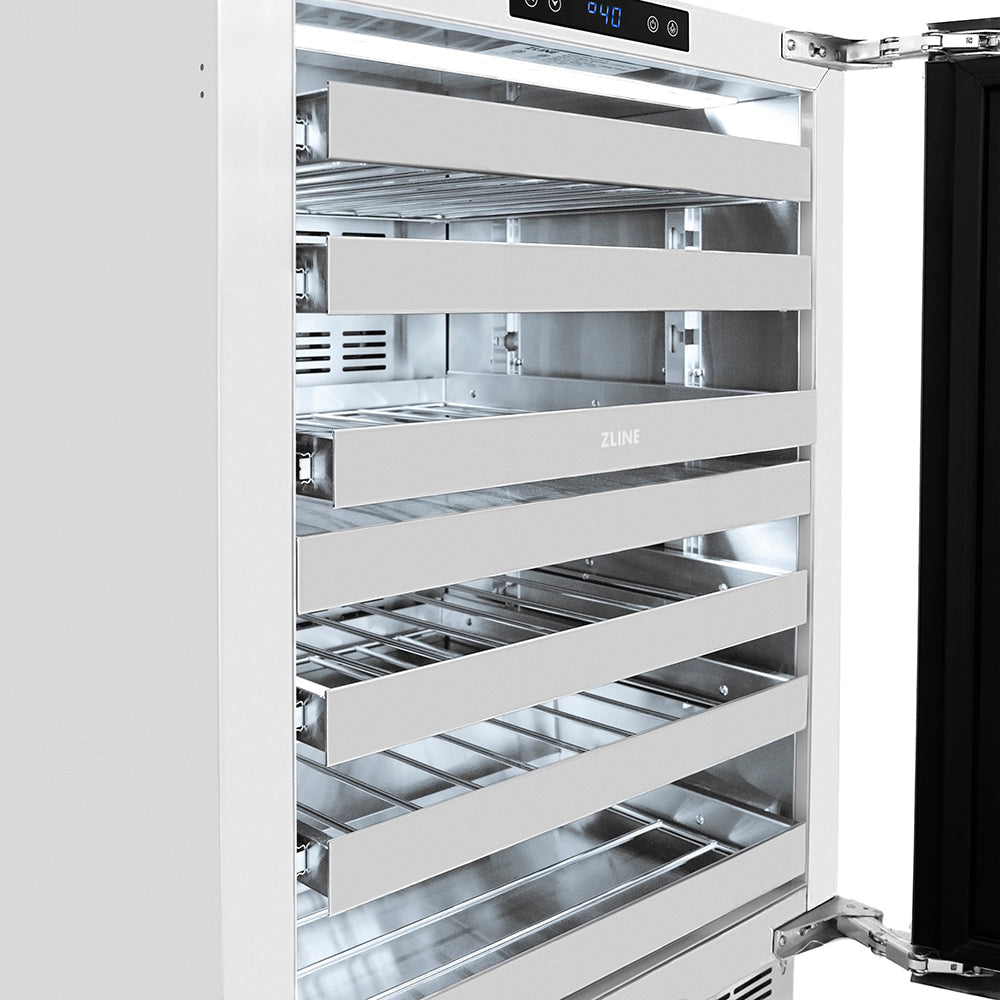 ZLINE Autograph 24" Touchstone Dual Zone 44 Bottle Wine Cooler with Stainless Steel Glass Door and Champagne Bronze Helix Handle, RWDOZS-24-KCB
