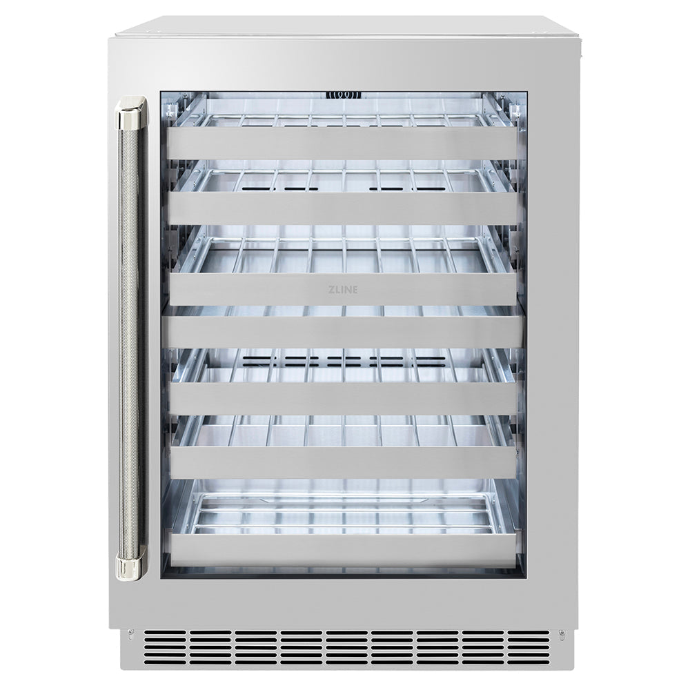 ZLINE Autograph 24" Touchstone Dual Zone 44 Bottle Wine Cooler with Stainless Steel Glass Door and Polished Nickel Helix Handle, RWDOZS-24-KPN