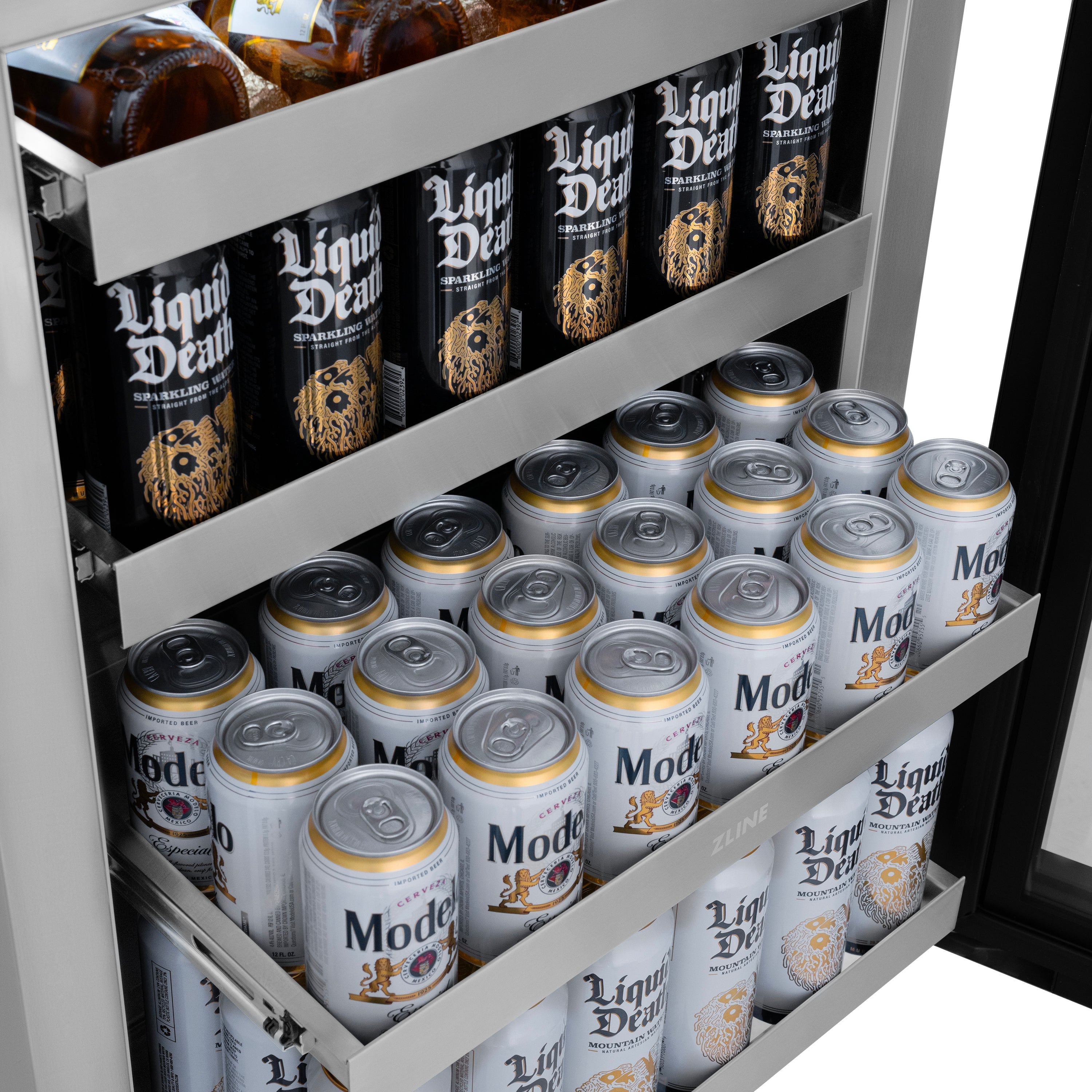 ZLINE Autograph 24" Touchstone 151 Can Beverage Fridge with White Matte Glass Door and Polished Gold Handle, RBSOZ-WM-24-G