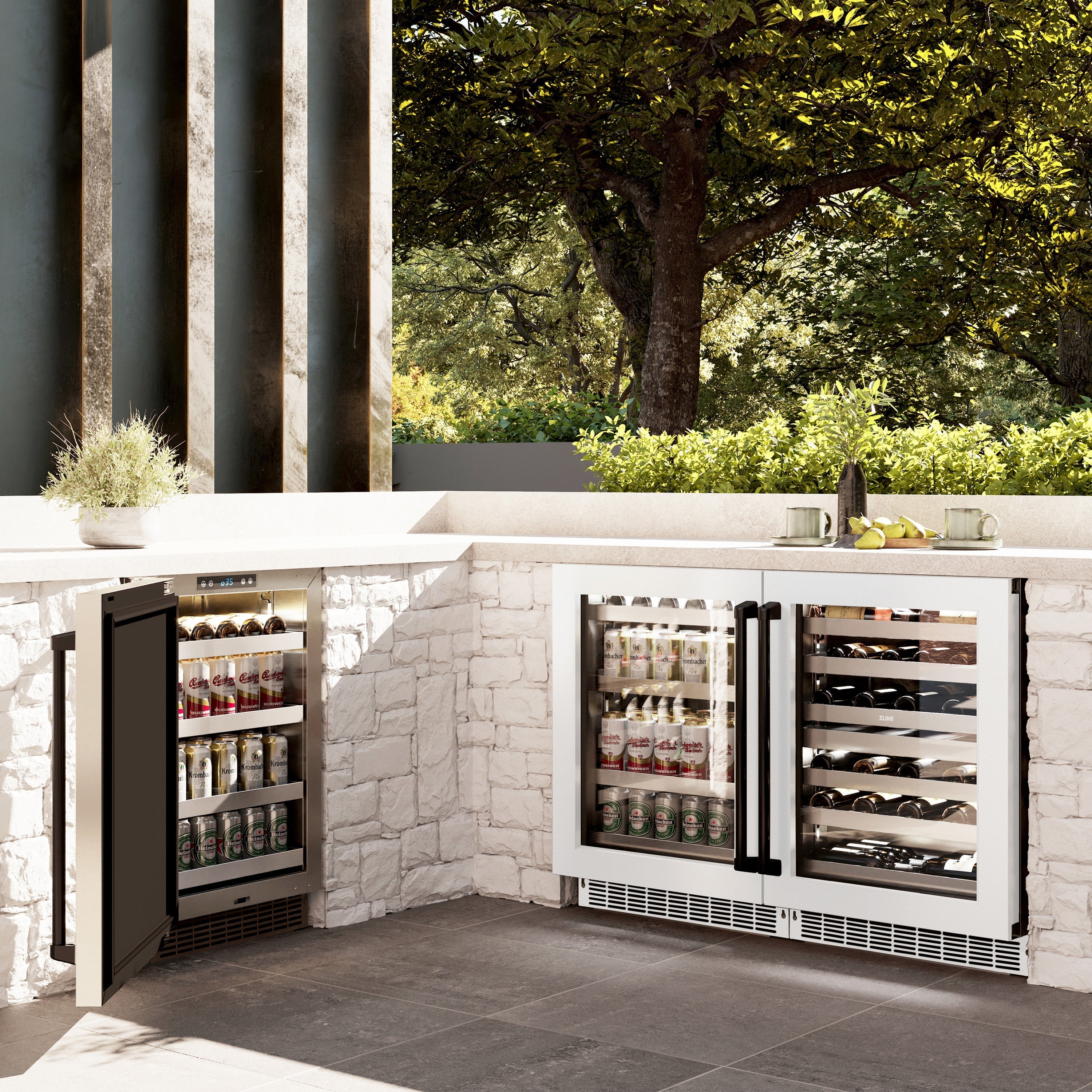 ZLINE Autograph 24" Touchstone 151 Can Beverage Fridge with White Matte Glass Door and Matte Black Handle, RBSOZ-WM-24-MB
