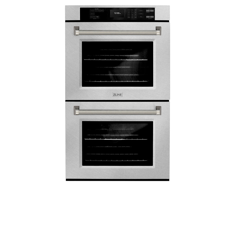 ZLINE Autograph 30" Professional True Convection Double Wall Oven with Air Fry and Self Clean in Satin Stainless Steel with Polished Nickel Helix Handles, WADSZ-30-KPN