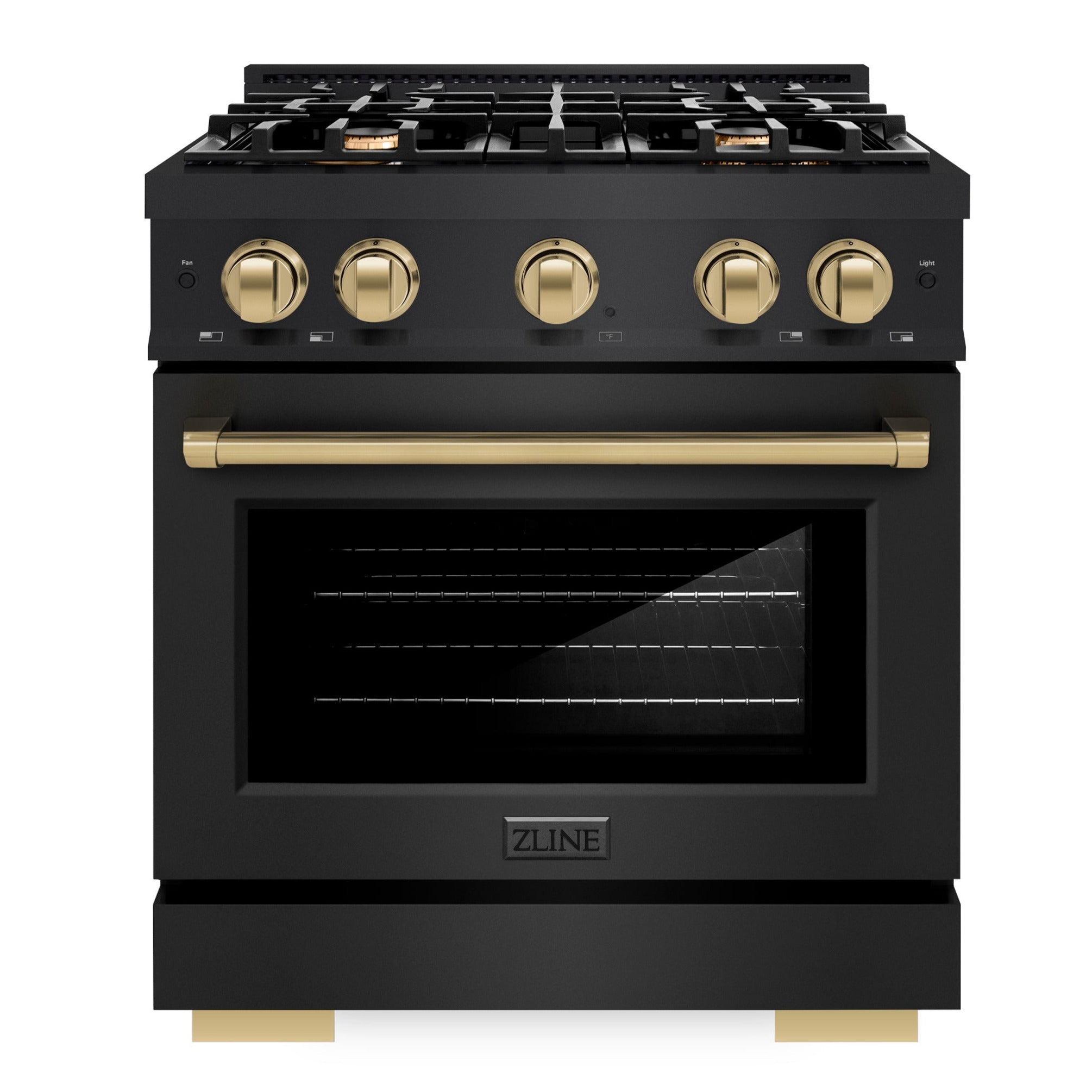 ZLINE 30 in. Select Dual Fuel Range 4.2 cu. ft. 4 Burner Cooktop Black Stainless Steel Champagne Bronze Accents (HDRBZ-30-CB)