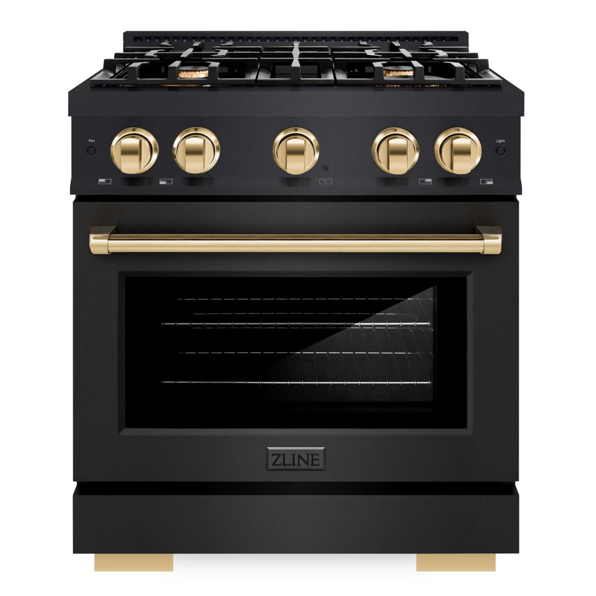 ZLINE 30 in. Gas Range 4.2 cu. ft. 4 Burners Black Stainless Steel with Polished Gold Accents (HGRBZ-30-G)