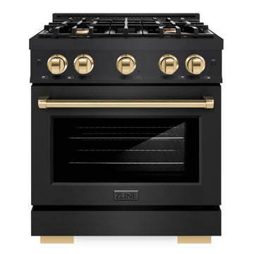 ZLINE 30 in. Gas Range 4.2 cu. ft. 4 Burners Black Stainless Steel with Polished Gold Accents (HGRBZ-30-G)