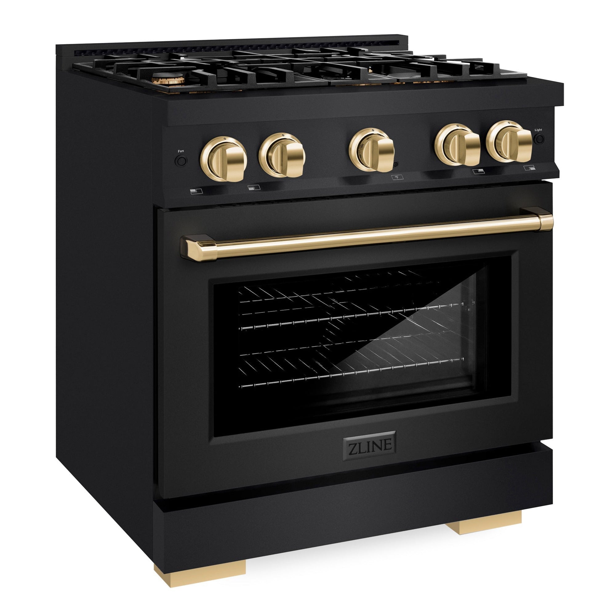 ZLINE 30 in. Gas Range 4.2 cu. ft. 4 Burners Black Stainless Steel with Polished Gold Accents (HGRBZ-30-G)