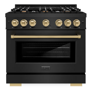 ZLINE 36 in. Select Dual Fuel Range 5.2 cu. ft. 6 Burners Black Stainless Steel with Champagne Bronze Accents (HDRBZ-36-CB)