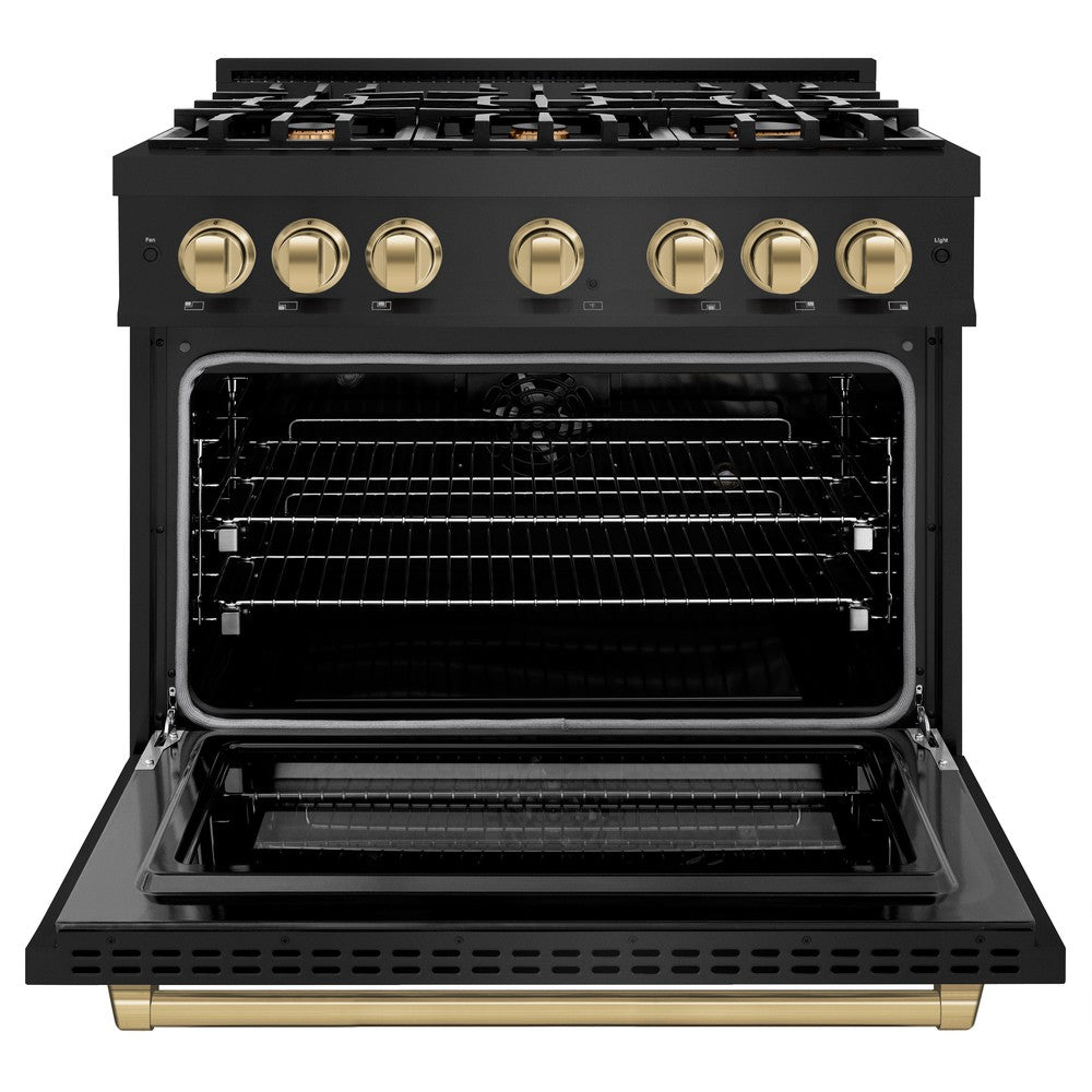 ZLINE 36 in. Select Dual Fuel Range 5.2 cu. ft. 6 Burners Black Stainless Steel with Champagne Bronze Accents (HDRBZ-36-CB)