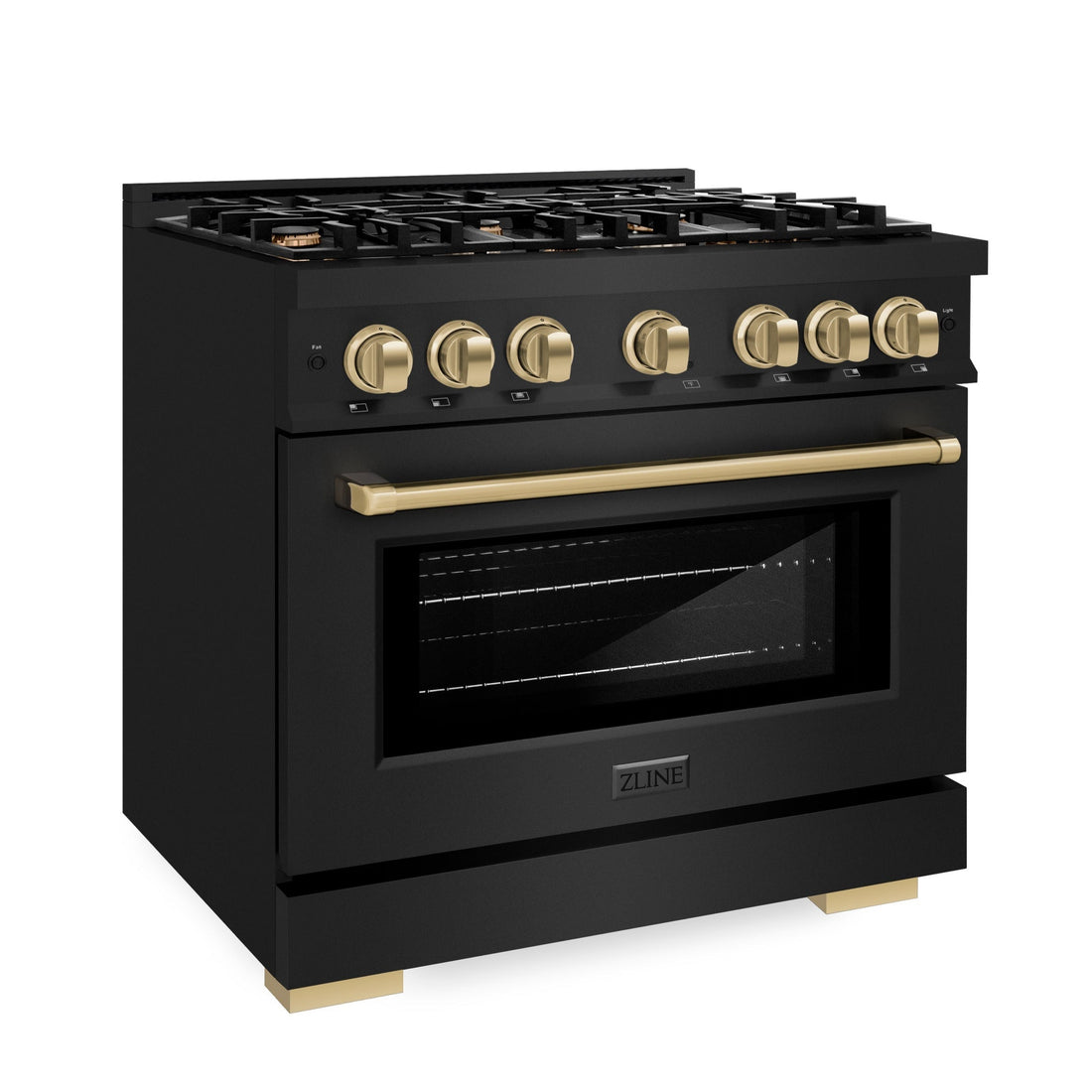 ZLINE 36 in. Select Dual Fuel Range 5.2 cu. ft. 6 Burners Black Stainless Steel with Champagne Bronze Accents (HDRBZ-36-CB)