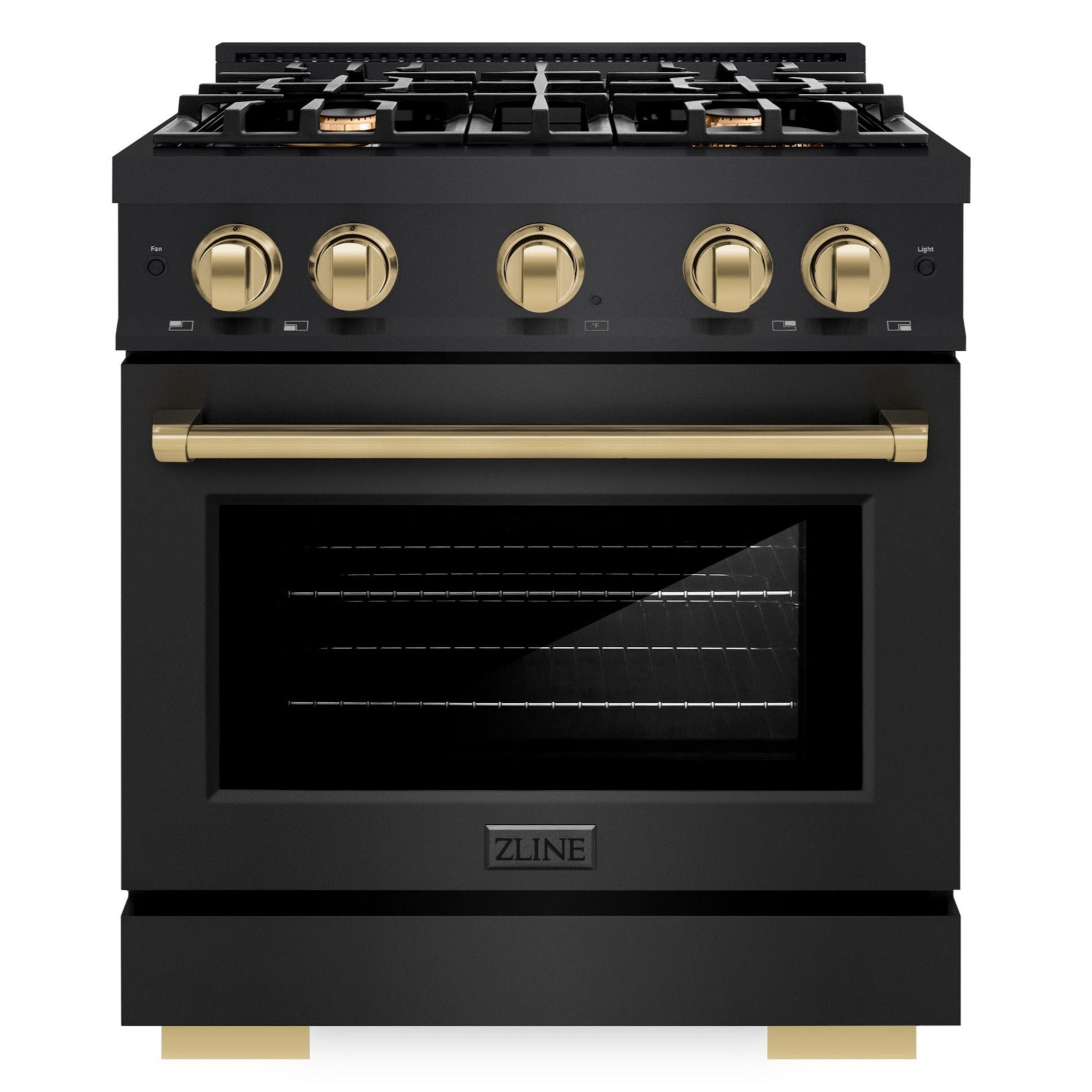 ZLINE 30 in. Gas Range – 4 Burners, 4.2 cu. ft. Convection Oven, Black Stainless Steel with Champagne Bronze Accents (HGRBZ-30-CB)