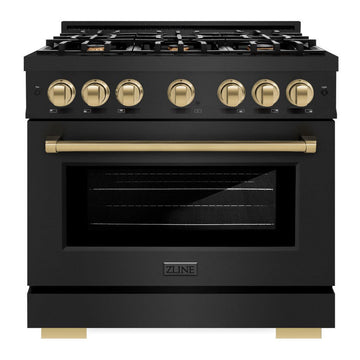 ZLINE 36 in. Gas Range 5.2 cu. ft. 6 Burner Cooktop Black Stainless Steel with Champagne Bronze Accents (HGRBZ-36-CB)