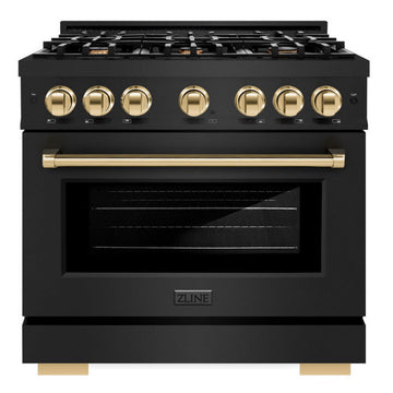 ZLINE 36 in. Gas Range 5.2 cu. ft. 6 Burners Black Stainless Steel with Polished Gold Accents (HGRBZ-36-G)