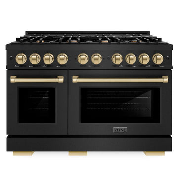 ZLINE 48 in. Gas Range Double Oven 6.7 cu. ft. 8 Burner Cooktop Black Stainless Steel with Champagne Bronze Accents (HGRBZ-48-CB)