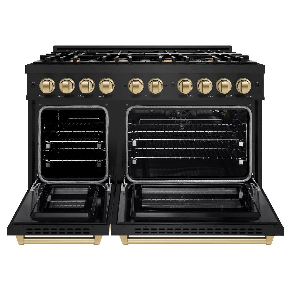 ZLINE 48 in. Gas Range Double Oven 6.7 cu. ft. 8 Burner Cooktop Black Stainless Steel with Champagne Bronze Accents (HGRBZ-48-CB)