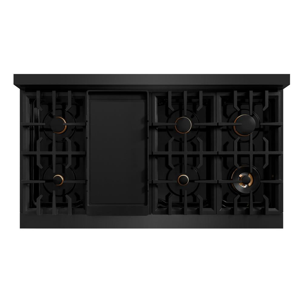 ZLINE 48 in. Gas Range Double Oven 6.7 cu. ft. 8 Burner Cooktop Black Stainless Steel with Champagne Bronze Accents (HGRBZ-48-CB)