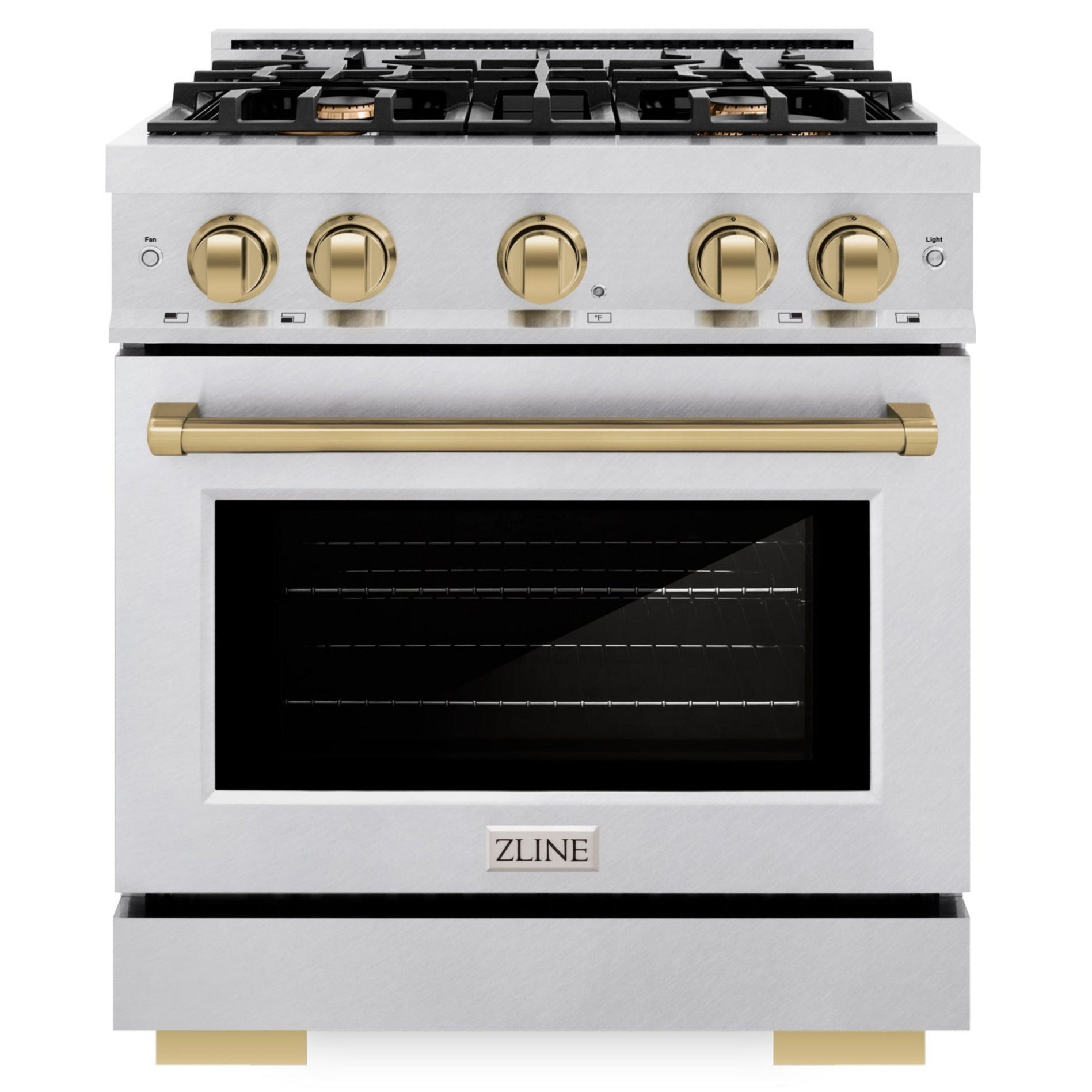 ZLINE 30 in. Dual Fuel Range 4.2 cu. ft. 4 Burner Gas Cooktop with Electric Convection Oven Satin Stainless Steel with Champagne Bronze Accents (HDRSZ-30-CB)