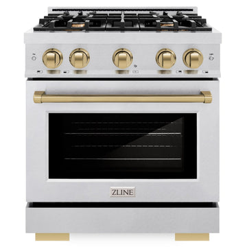 ZLINE 30 in. Dual Fuel Range 4.2 cu. ft. 4 Burner Gas Cooktop with Electric Convection Oven Satin Stainless Steel with Champagne Bronze Accents (HDRSZ-30-CB)