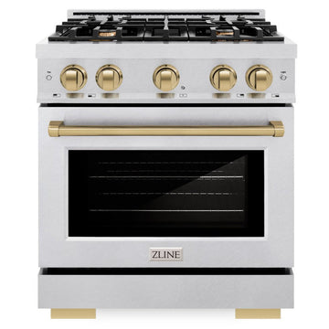 ZLINE 30 in. Gas Range 4.2 cu. ft. 4 Burners Convection Oven Satin Stainless Steel Champagne Bronze Accents (HGRSZ-30-CB)