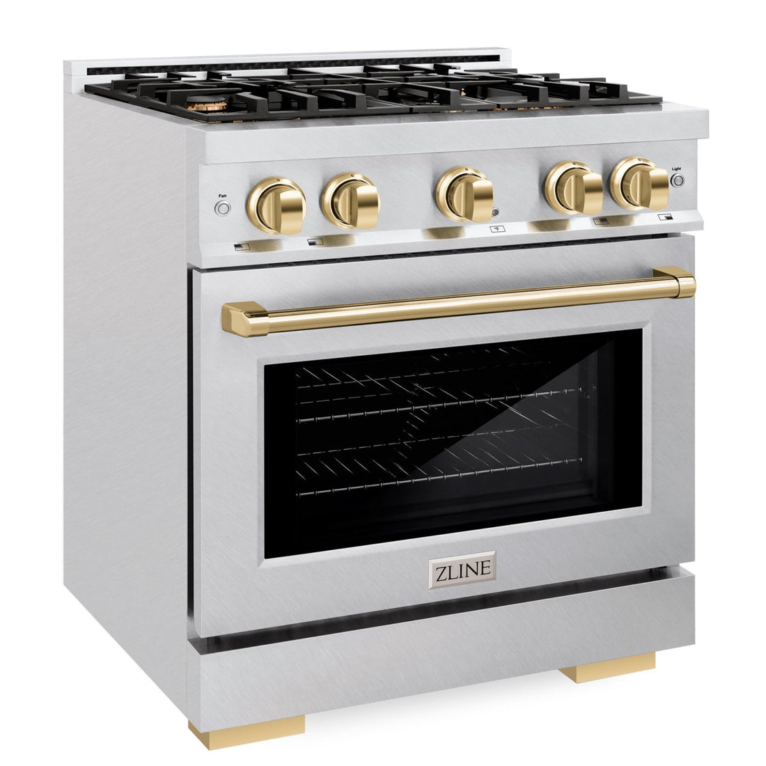 ZLINE 30 in. Gas Range 4.2 cu. ft. Select Series Convection Oven with 4 Burner Cooktop, Satin Stainless Steel & Polished Gold Accents (HGRSZ-30-G)