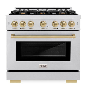 ZLINE 36 in. Gas Range 5.2 cu. ft. 6 Burner Cooktop Convection Gas Oven Satin Stainless Steel with Champagne Bronze Accents (HGRSZ-36-CB)