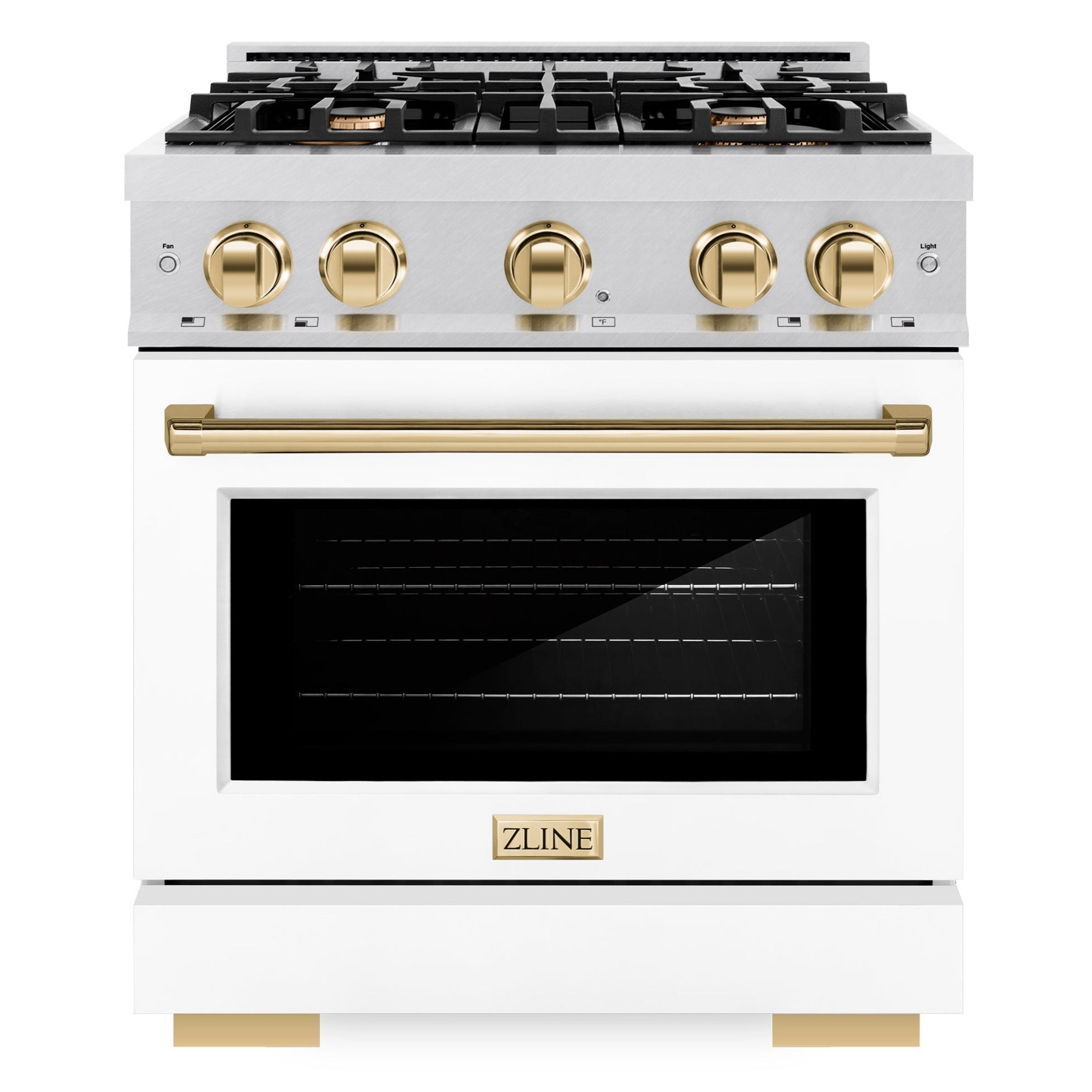 ZLINE Autograph Edition 30 in. Select Gas Range with 4 Burners and Convection Gas Oven, 4.2 cu. ft., Satin Stainless Steel, White Matte Door, Polished Gold Accents (HGRSZ-WM-30-G)