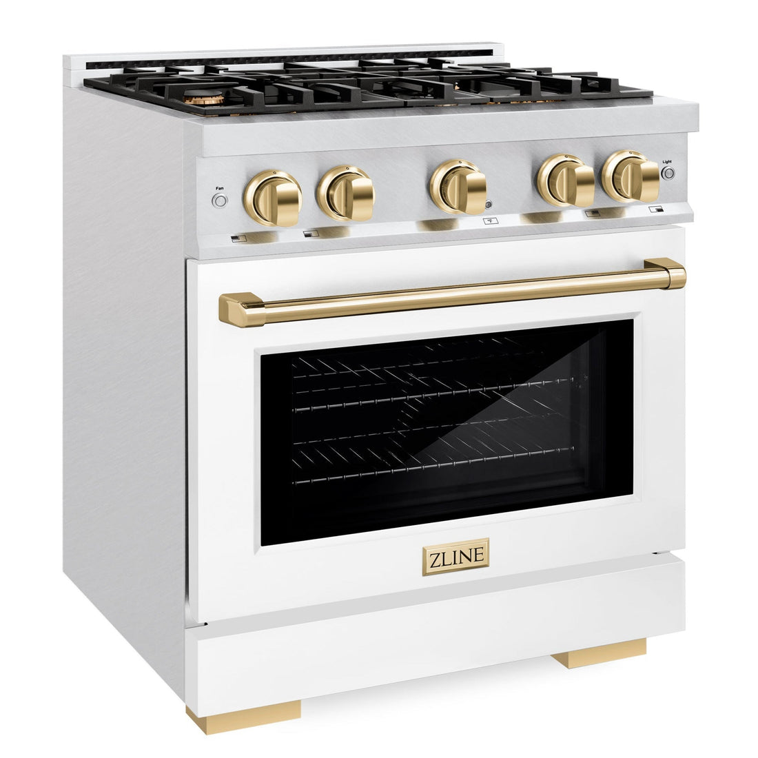 ZLINE Autograph Edition 30 in. Select Gas Range with 4 Burners and Convection Gas Oven, 4.2 cu. ft., Satin Stainless Steel, White Matte Door, Polished Gold Accents (HGRSZ-WM-30-G)