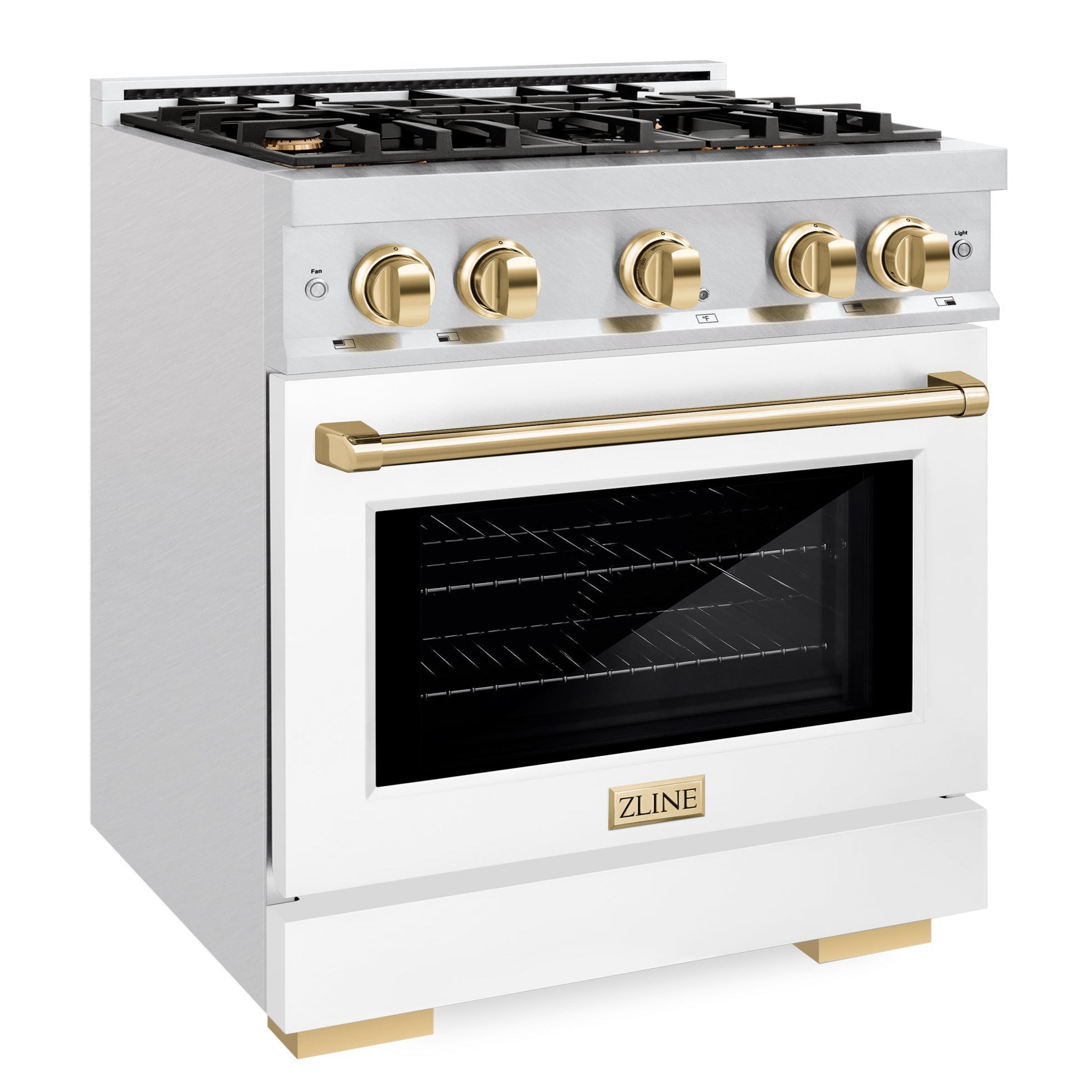 ZLINE Autograph Edition 30 in. Select Gas Range with 4 Burners and Convection Gas Oven, 4.2 cu. ft., Satin Stainless Steel, White Matte Door, Polished Gold Accents (HGRSZ-WM-30-G)