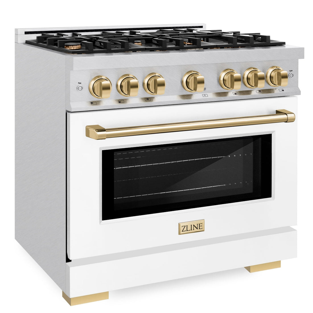 ZLINE 36 in. Gas Range 5.2 cu. ft. 6 Burner Cooktop Convection Gas Oven Satin Stainless Steel White Matte Door Polished Gold Accents (HGRSZ-WM-36-G)