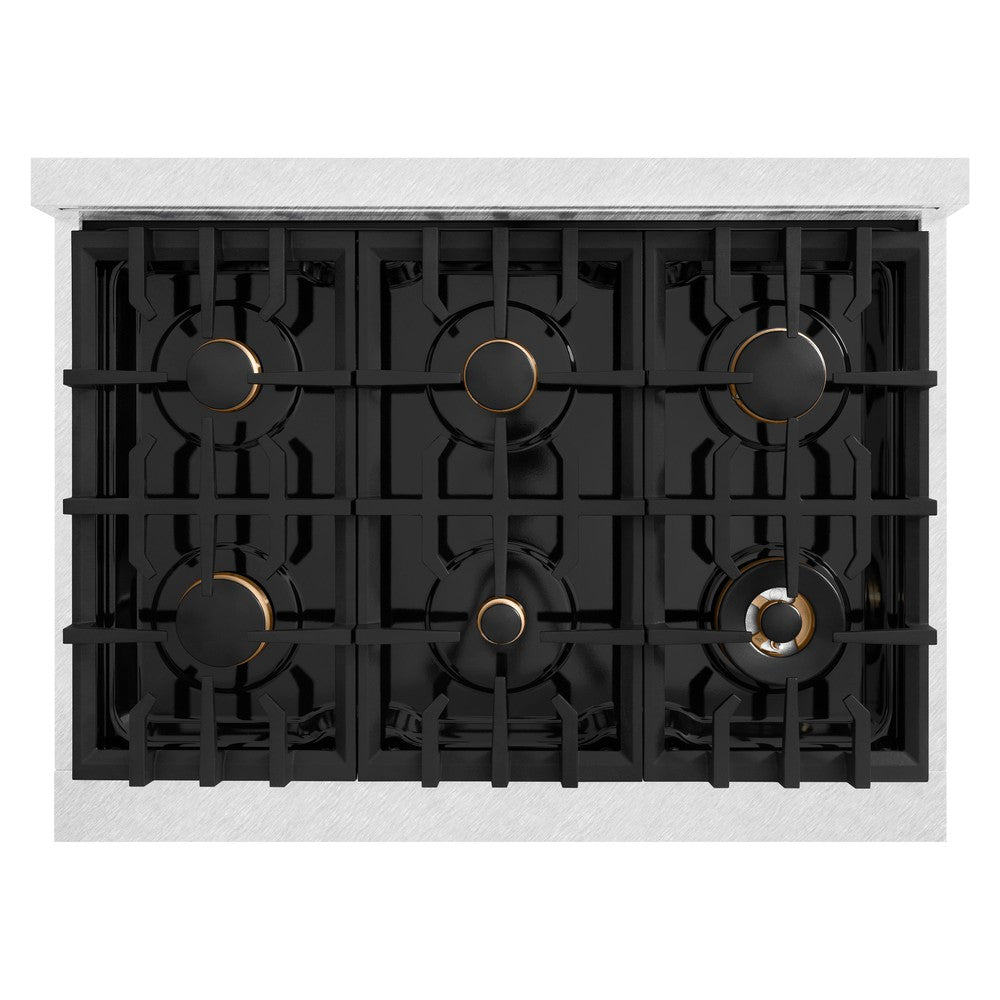 ZLINE 36 in. Gas Range 5.2 cu. ft. 6 Burner Cooktop Convection Gas Oven Satin Stainless Steel White Matte Door Polished Gold Accents (HGRSZ-WM-36-G)