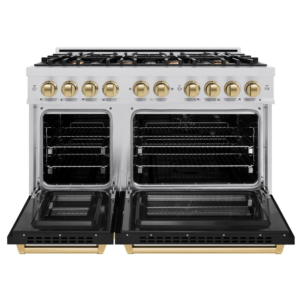 ZLINE 48 in. Dual Fuel Range 6.7 cu. ft. Double Oven 8 Burner Gas Cooktop Stainless Steel Black Matte Doors Champagne Bronze Accents (HDRZ-BLM-48-CB)