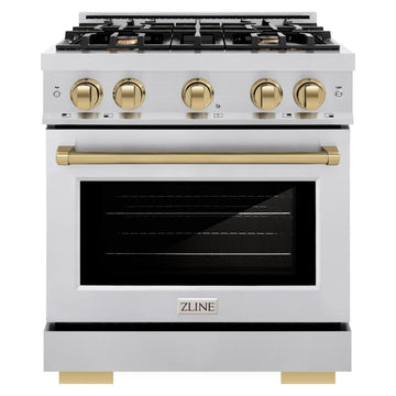 ZLINE 30 in. Dual Fuel Range 4.2 cu. ft. 4 Burner Gas Cooktop Electric Convection Oven Champagne Bronze Accents (HDRZ-30-CB)