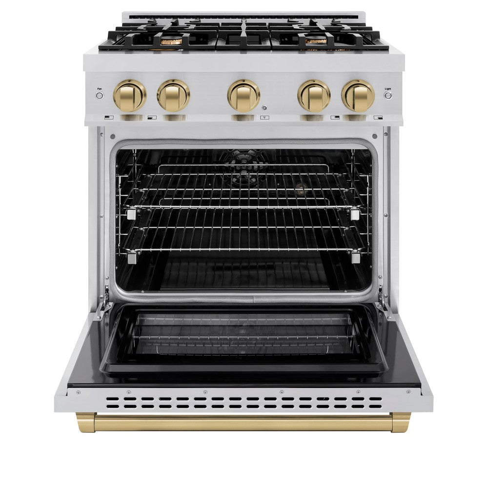 ZLINE 30 in. Dual Fuel Range 4.2 cu. ft. 4 Burner Gas Cooktop Electric Convection Oven Champagne Bronze Accents (HDRZ-30-CB)