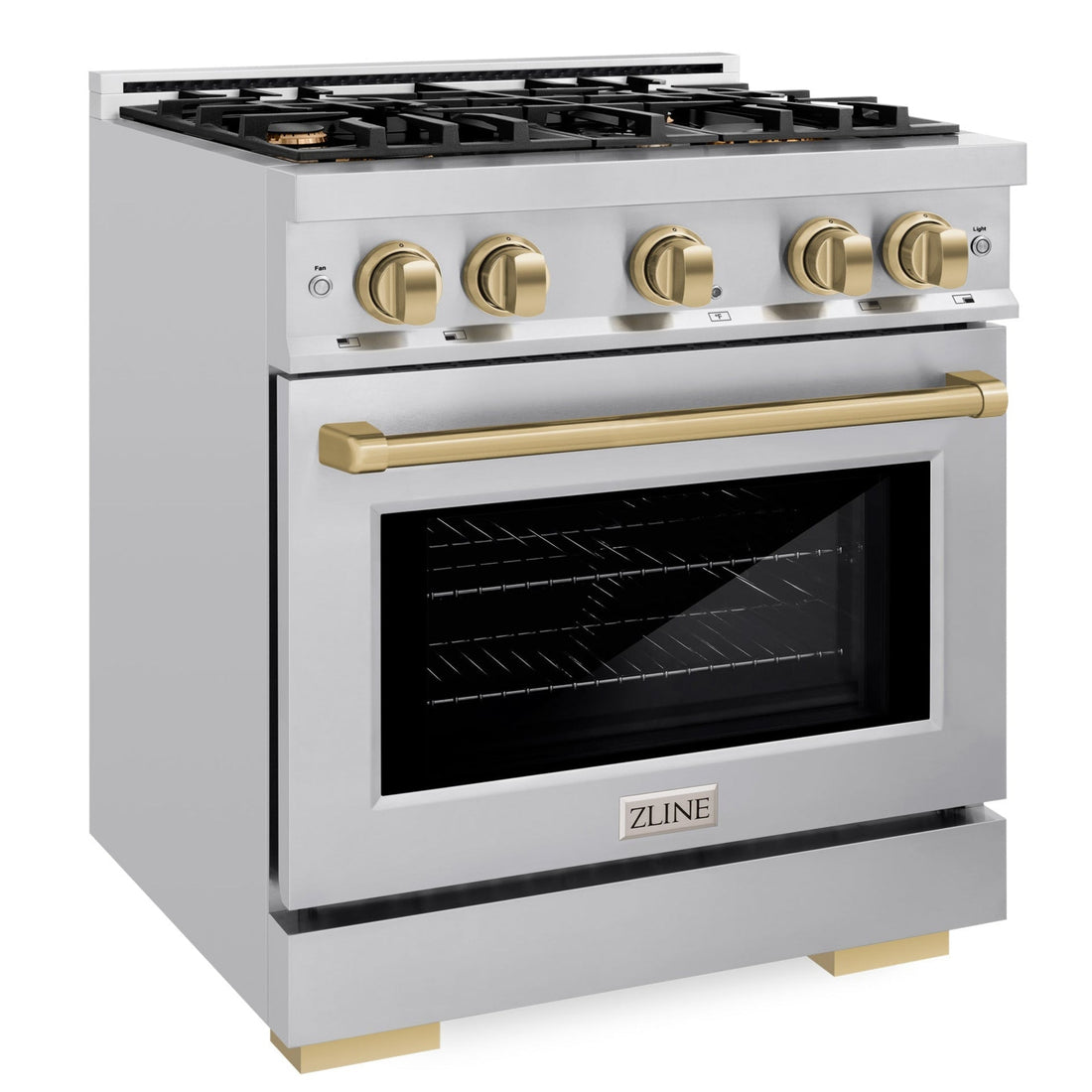 ZLINE 30 in. Dual Fuel Range 4.2 cu. ft. 4 Burner Gas Cooktop Electric Convection Oven Champagne Bronze Accents (HDRZ-30-CB)