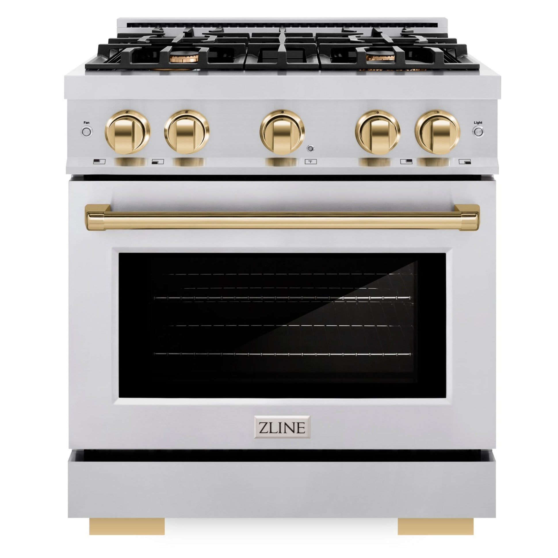ZLINE Autograph Edition 30 in. Dual Fuel Range 4.2 cu. ft. with 4 Gas Burners and Electric Convection Oven in Stainless Steel with Polished Gold Accents (HDRZ-30-G)