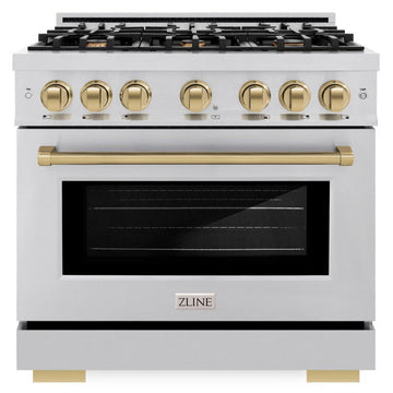 ZLINE 36 in. Select Dual Fuel Range 5.2 cu. ft. 6 Burners Stainless Steel with Champagne Bronze Accents (HDRZ-36-CB)