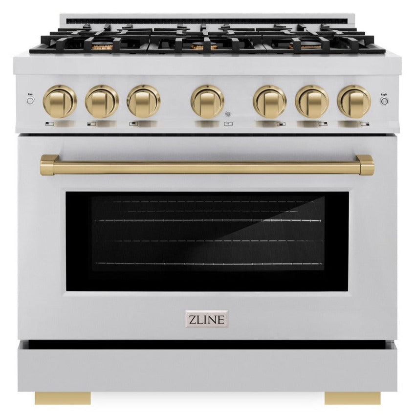 ZLINE 36 in. Select Dual Fuel Range 5.2 cu. ft. 6 Burners Stainless Steel with Champagne Bronze Accents (HDRZ-36-CB)