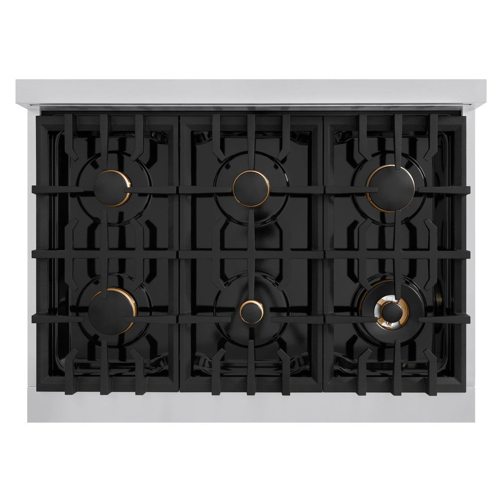 ZLINE 36 in. Select Dual Fuel Range 5.2 cu. ft. 6 Burners Stainless Steel with Champagne Bronze Accents (HDRZ-36-CB)