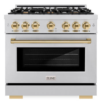 ZLINE 36 in. Dual Fuel Range 5.2 cu. ft. 6 Burner Gas Cooktop Electric Convection Oven Stainless Steel with Polished Gold Accents (HDRZ-36-G)