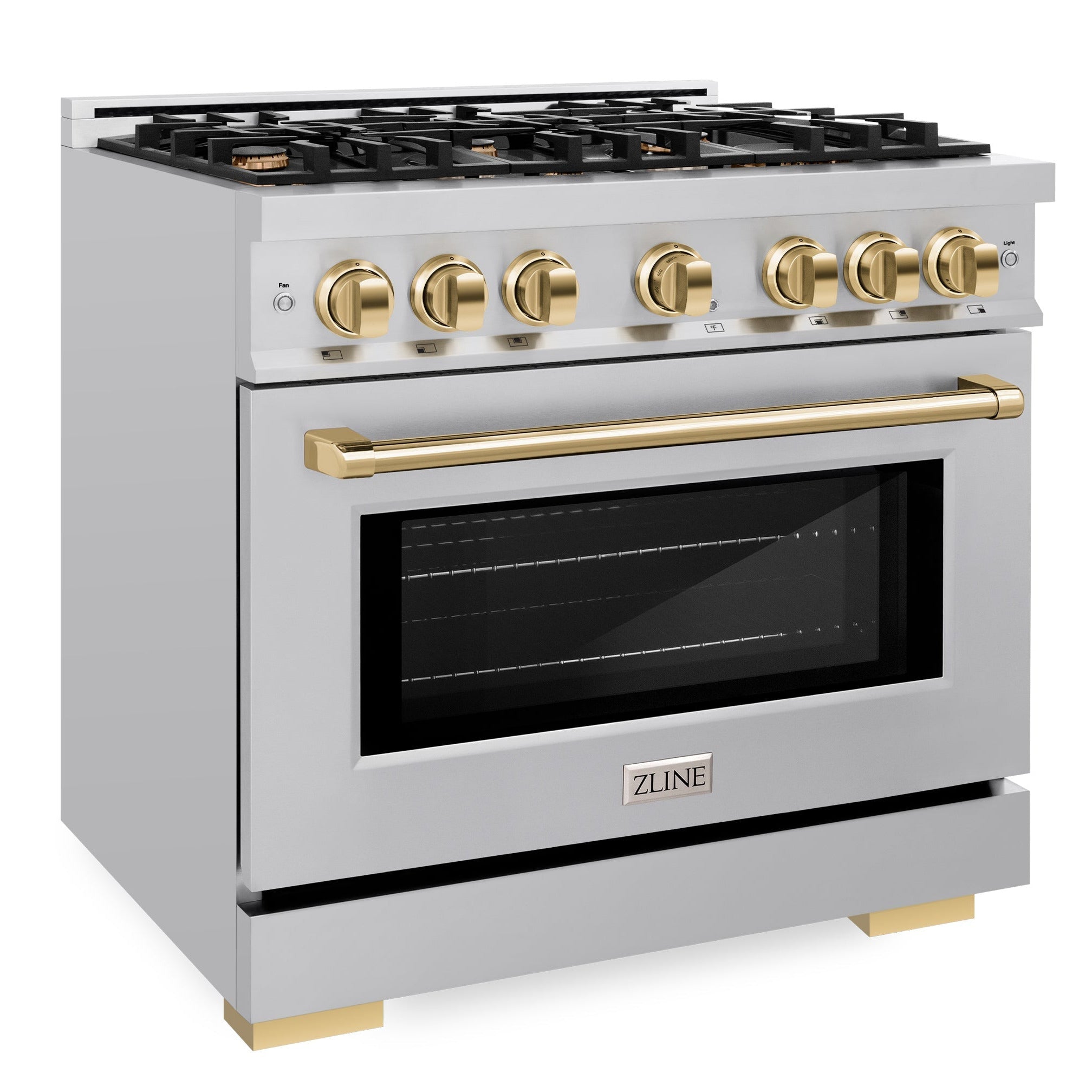 ZLINE 36 in. Dual Fuel Range 5.2 cu. ft. 6 Burner Gas Cooktop Electric Convection Oven Stainless Steel with Polished Gold Accents (HDRZ-36-G)