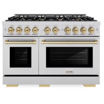 ZLINE 48 in. Dual Fuel Range Double Oven 6.7 cu. ft. 8 Burner Gas Cooktop Stainless Steel with Champagne Bronze Accents (HDRZ-48-CB)