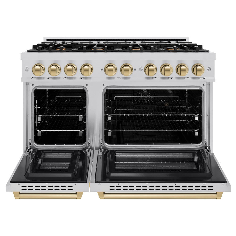 ZLINE 48 in. Dual Fuel Range Double Oven 6.7 cu. ft. 8 Burner Gas Cooktop Stainless Steel with Champagne Bronze Accents (HDRZ-48-CB)