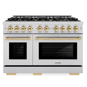 ZLINE 48 in. Dual Fuel Range Double Oven 6.7 cu. ft. 8 Burners Stainless Steel with Polished Gold Accents (HDRZ-48-G)