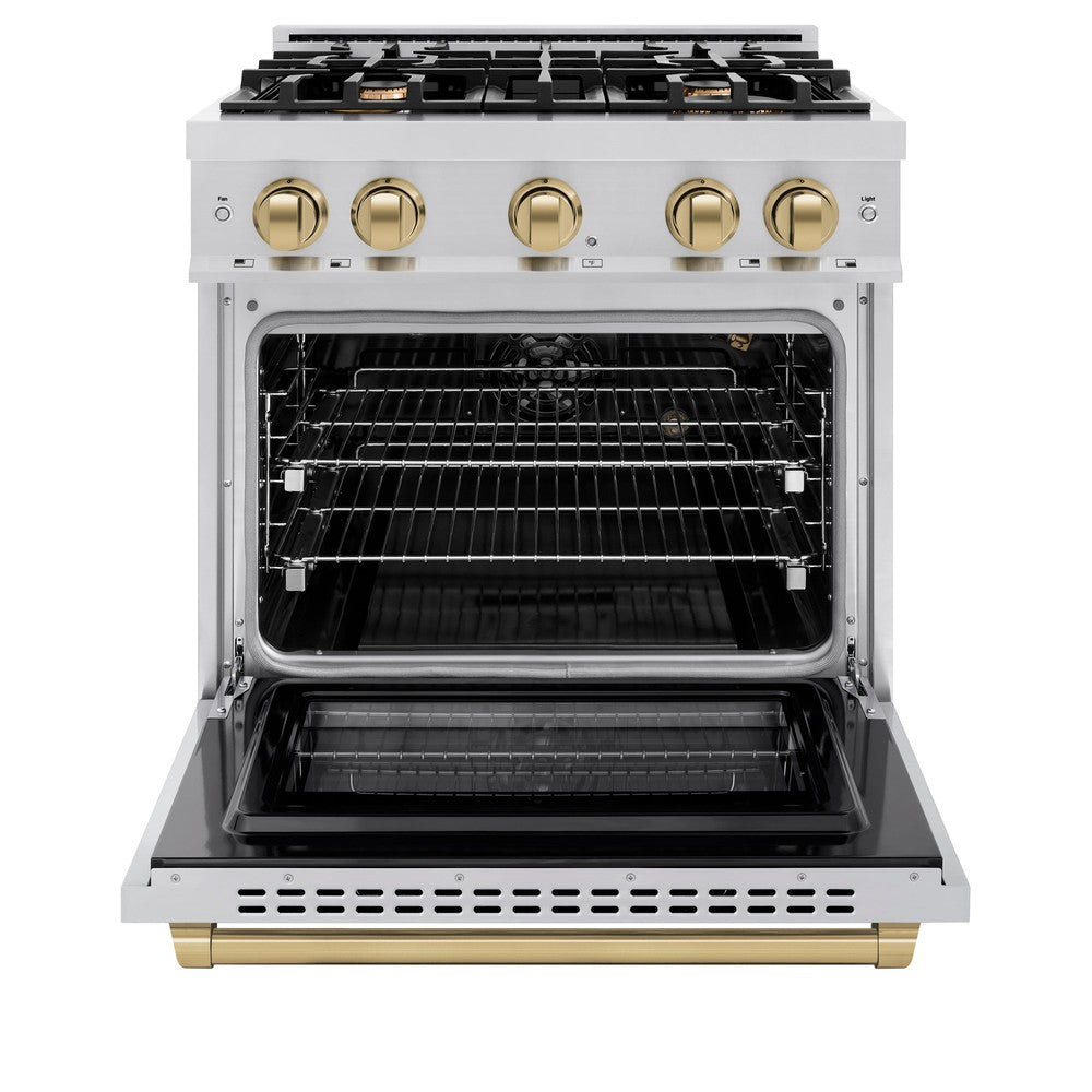 ZLINE 30 in. Gas Range 4.2 cu. ft. 4 Burners Stainless Steel with Champagne Bronze Accents (HGRZ-30-CB)