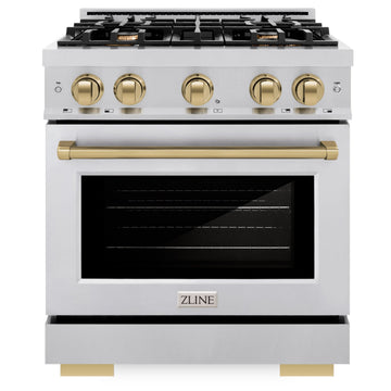 ZLINE 30 in. Gas Range 4.2 cu. ft. 4 Burners Stainless Steel with Champagne Bronze Accents (HGRZ-30-CB)