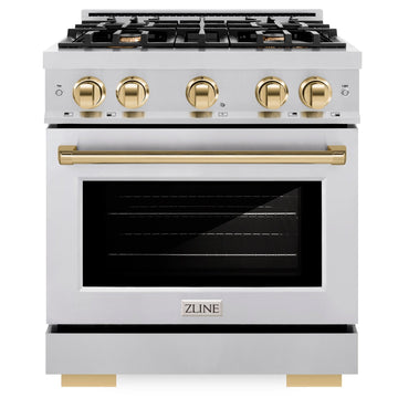 ZLINE 30 in. Gas Range 4.2 cu. ft. 4 Burners Stainless Steel with Polished Gold Accents (HGRZ-30-G)