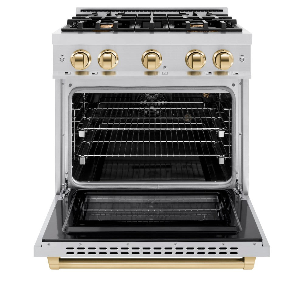 ZLINE 30 in. Gas Range 4.2 cu. ft. 4 Burners Stainless Steel with Polished Gold Accents (HGRZ-30-G)