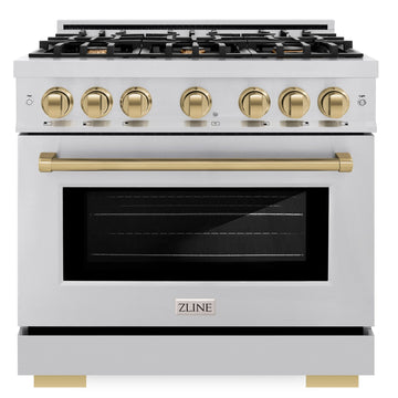 ZLINE 36 in. Gas Range 5.2 cu. ft. 6 Burners Stainless Steel with Champagne Bronze Accents (HGRZ-36-CB)