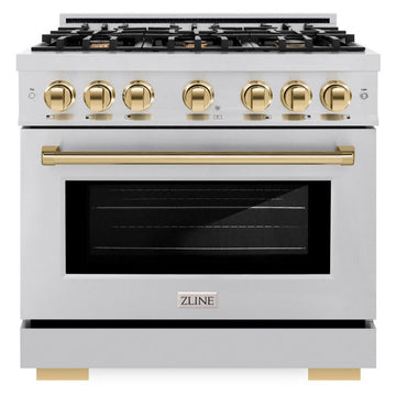 ZLINE 36 in. Gas Range 5.2 cu. ft. 6 Burner Cooktop Stainless Steel with Polished Gold Accents (HGRZ-36-G)