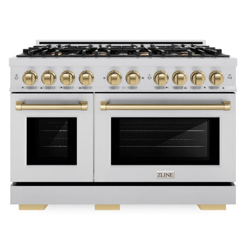 ZLINE 48 in. Gas Range Double Oven 6.7 cu. ft. 8 Burners Stainless Steel with Champagne Bronze Accents (HGRZ-48-CB)