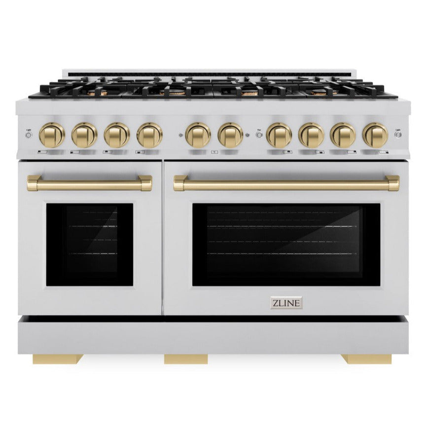 ZLINE 48 in. Gas Range Double Oven 6.7 cu. ft. 8 Burners Stainless Steel with Champagne Bronze Accents (HGRZ-48-CB)