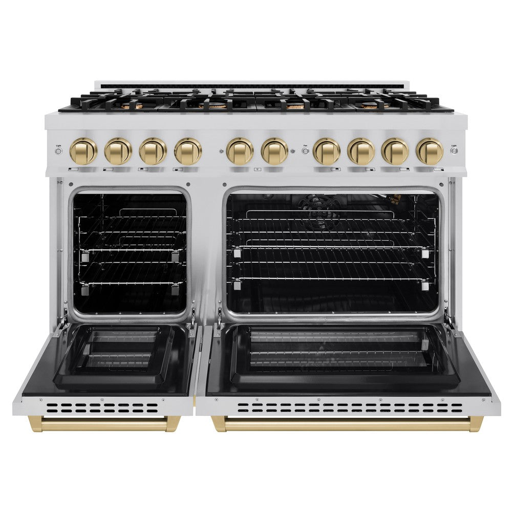 ZLINE 48 in. Gas Range Double Oven 6.7 cu. ft. 8 Burners Stainless Steel with Champagne Bronze Accents (HGRZ-48-CB)